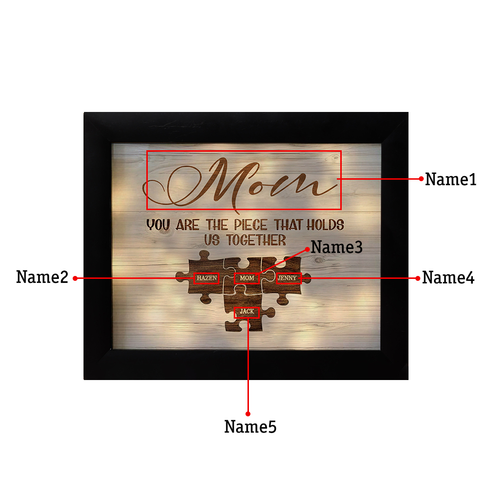 Personalised Puzzle Picture Frame With Light Custom 5 Names Home Decor - You are the piece that holds us together-Jessemade AU