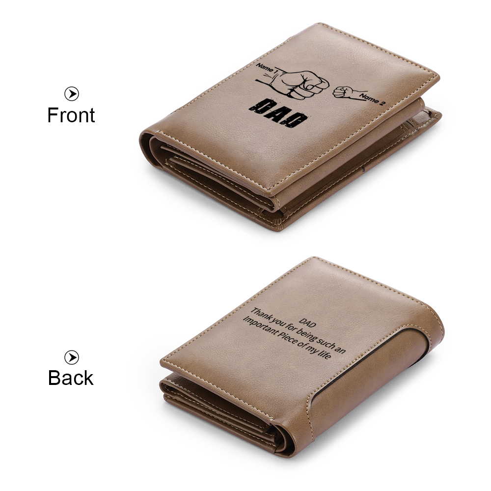 2 Names - Personalised Men Leather Wallet Custom Text & Name Folding Wallet Fist Bump Wallet Gift for Dad-Jessemade AU