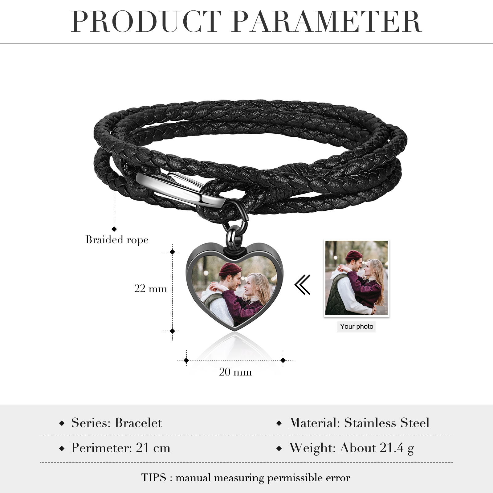 Personalised Braided Leather Bracelet Custom Photo Bracelet Gifts For Her-Jessemade AU