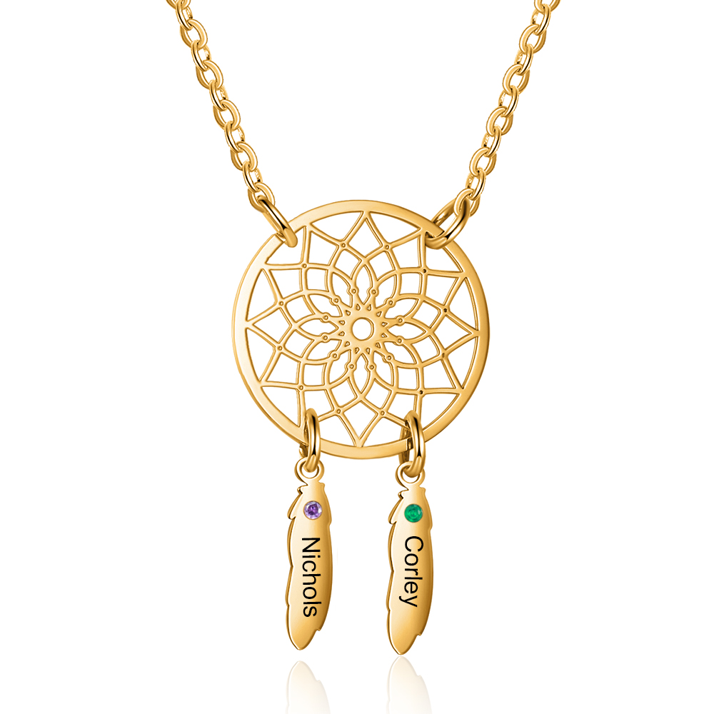 Personalised Dream Catcher Necklace With Birthstone Custom 2 Names Necklace Gift For Mother