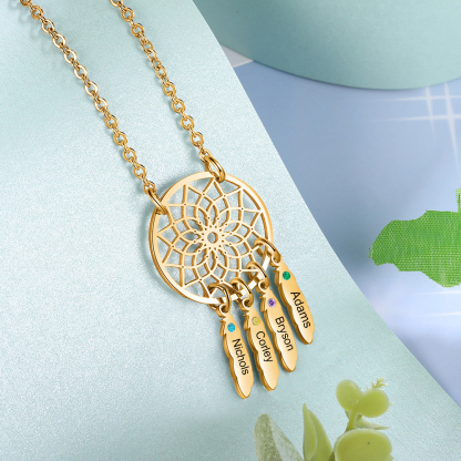 Personalised Dream Catcher Necklace With Birthstone Custom 4 Names Necklace Gift For Mother-Jessemade AU