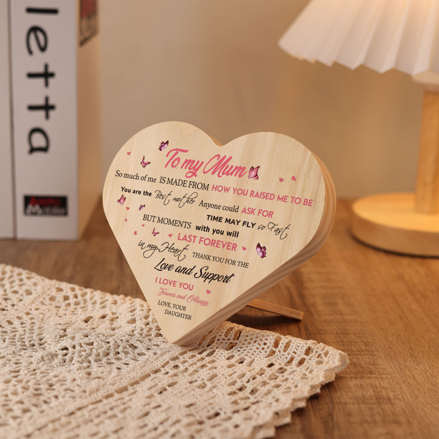 To My Mum Wooden Heart Keepsake Desktop Ornament "I LOVE YOU Forever and Always" Mothers Gifts-Jessemade AU
