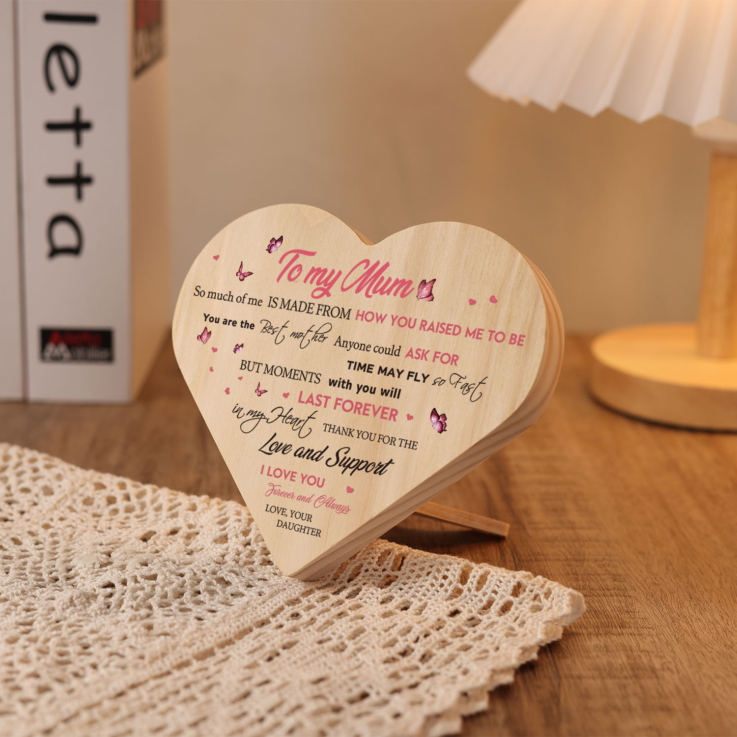 To My Mum Wooden Heart Keepsake Desktop Ornament "I LOVE YOU Forever and Always" Mothers Gifts-Jessemade AU