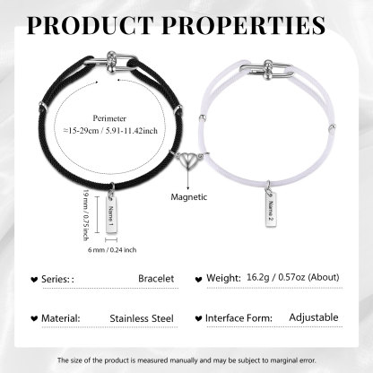 Personalised Couple Bracelet Set Customised 2 Names Bracelet Heart Magnet Bracelet Valentine's Day Gift for Him/Her-Jessemade AU