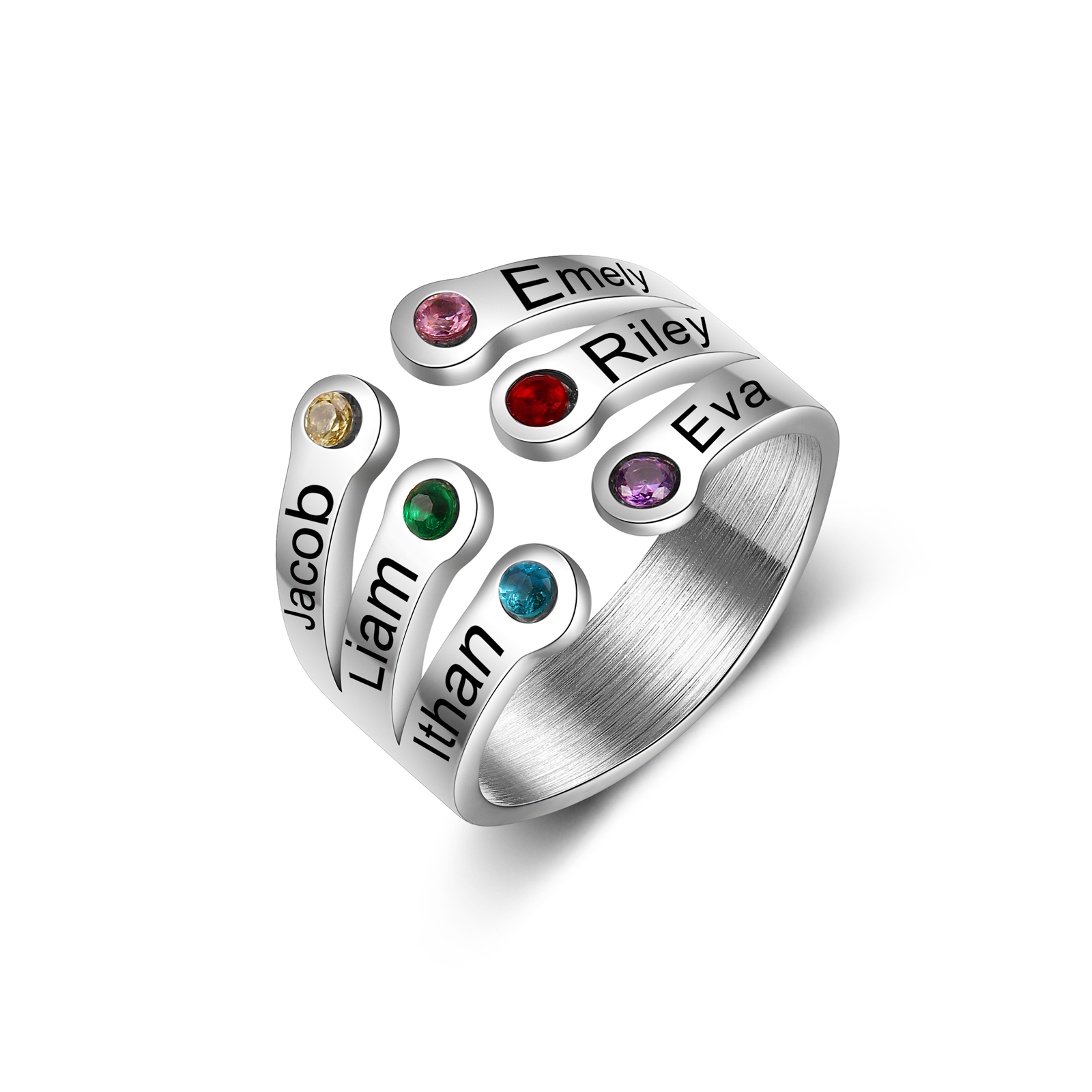 Personalised Family Name Ring With 6 Birthstones Ring Gifts for Her-Jessemade AU