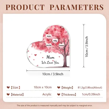 4 Names - Personalised Acrylic Heart Keepsake Custom Text Pink Tree Ornaments Gifts for Grandma/Mother-Jessemade AU