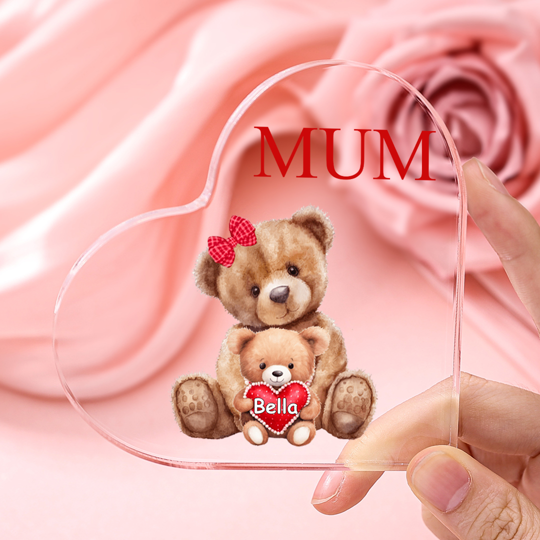 Personalised Acrylic Heart Keepsake Custom 2–9 Names Teddy Bear Ornaments Gifts for Grandma/Mum-Jessemade AU
