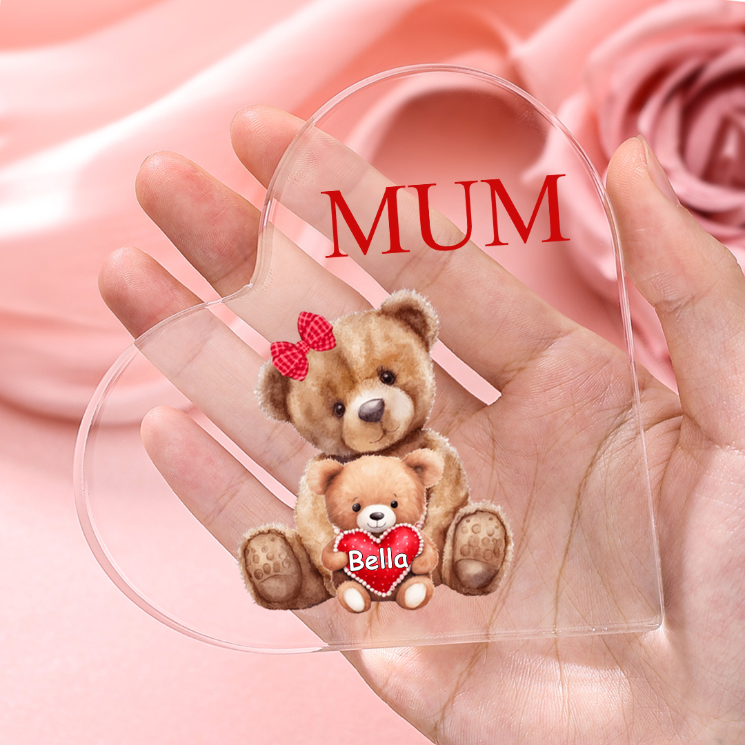 1 Name - Personalised Acrylic Heart Keepsake Custom Text Teddy Bear Ornaments Gifts for Grandma/Mother-Jessemade AU