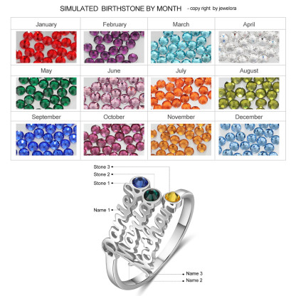 Personalised Birthstone Ring Custom 3 Names Ring Best Gift For Women-Jessemade AU