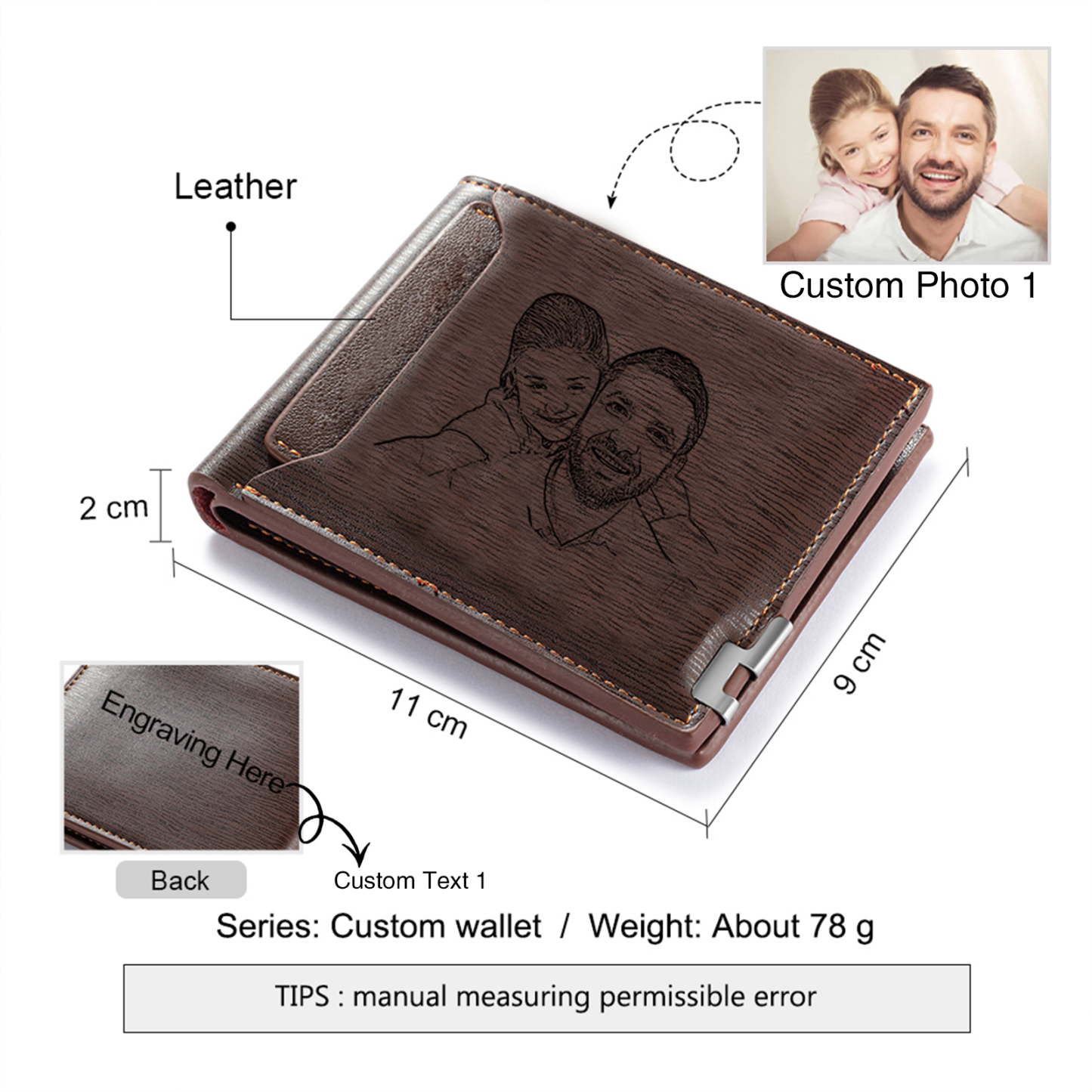 Personalised 3 Texts & 2 Photos Gift Set Custom Wallet & Keychain & Pen Gift Box Set Father’s Day Gift for Him-Jessemade AU