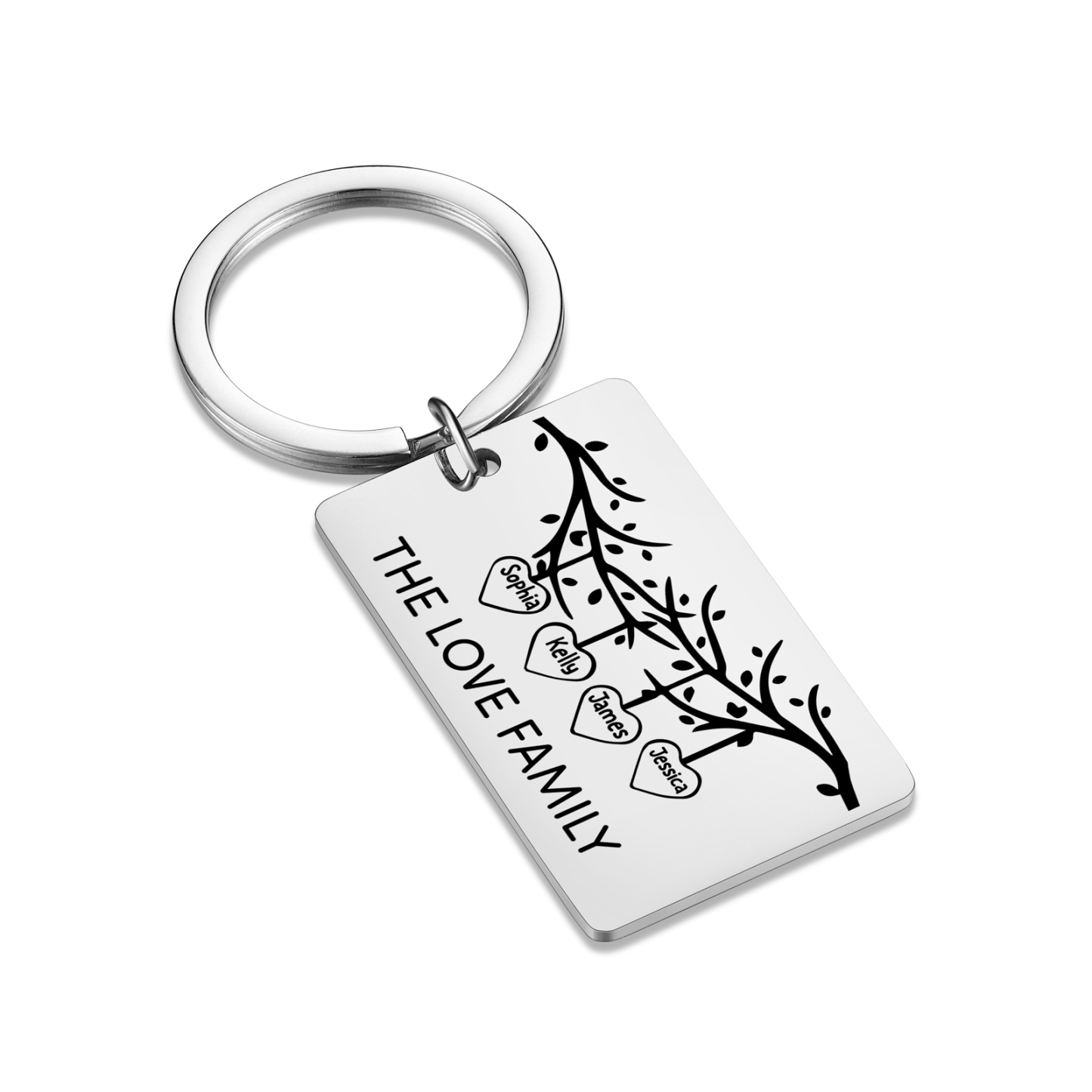 Custom Family Tree Keychain with 4 Names Personalised Dog Tag keyring-Jessemade AU