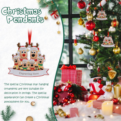 Personalised 6 Names & Text Reindeer Christmas Ornament Resin Christmas Tree Pendant for Family-Jessemade AU