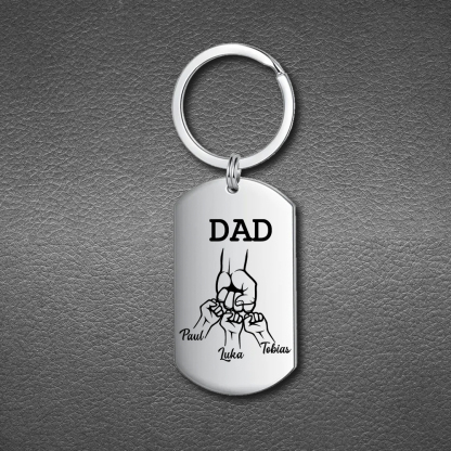 Personalised Dad Keyring Fist Bump Keychain Engrave 3 Kids' Names Father's Day Gifts-Jessemade AU