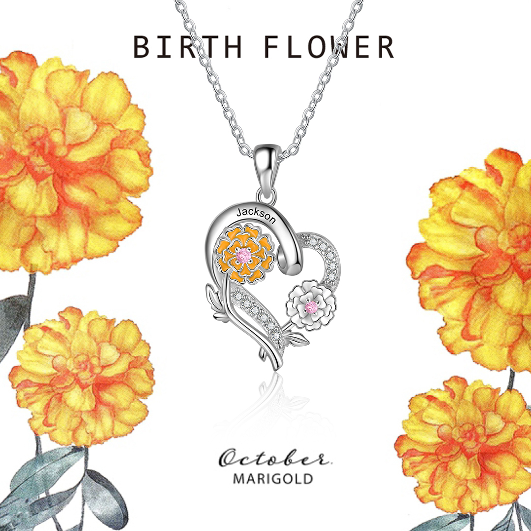 Personalised October  Birthflower Necklace With Birthstones Custom 1 Name Necklace For Her-Jessemade AU