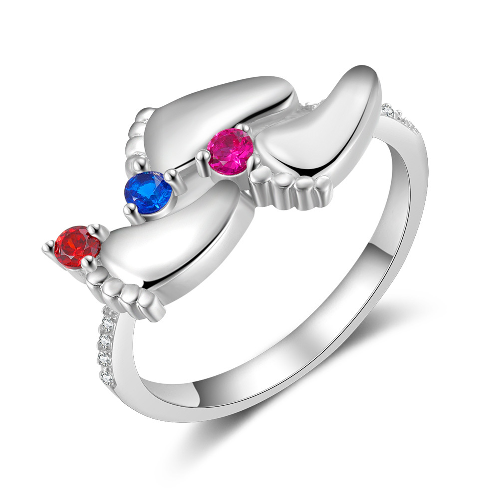 Personalised Baby Foot Ring With 3 Birthstones Engraved Names Ring Gift For Women-Jessemade AU