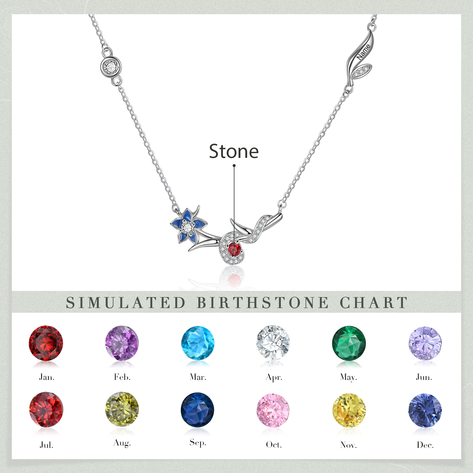 Personalised July Birthflower Necklace With Birthstone Best Gift For Her-Jessemade AU