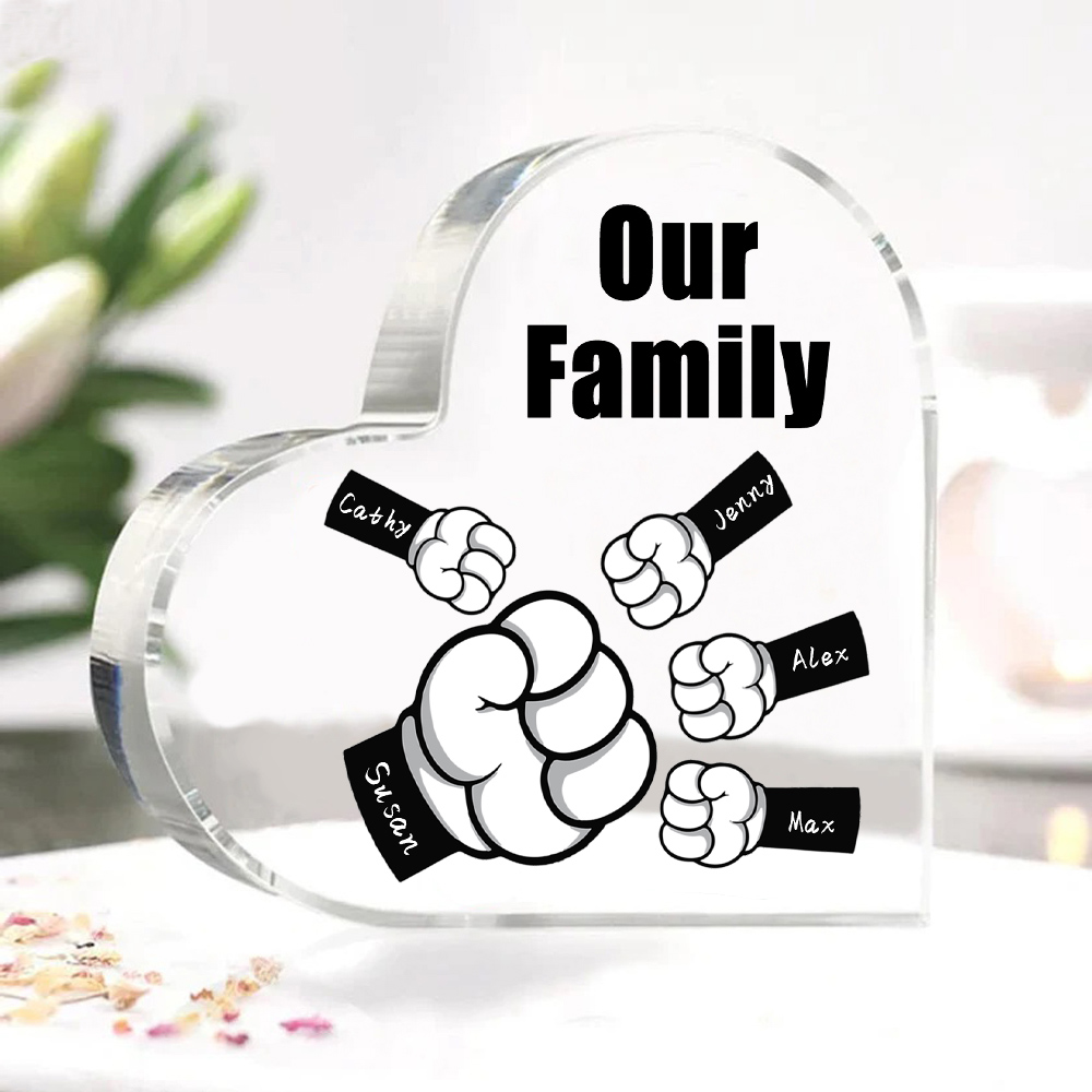 Personalised Acrylic Heart Keepsake Custom 5 Names & 1 Text Fist Bump Ornaments Gifts for Dad/Grandpa-Jessemade AU