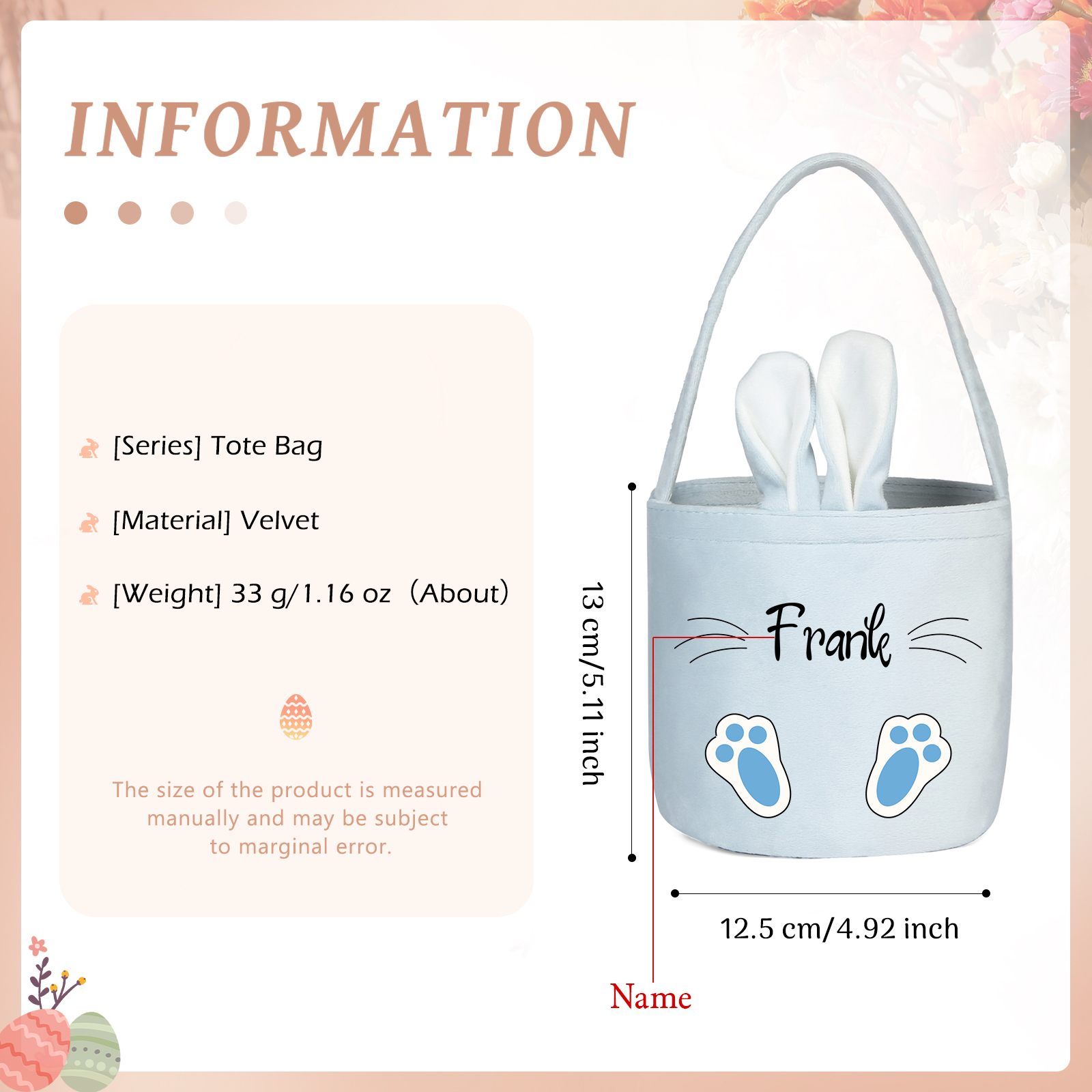 Personalised Bunny Tote Bag Custom Name Bunny Basket Bucket Bag Easter Gifts-Jessemade AU