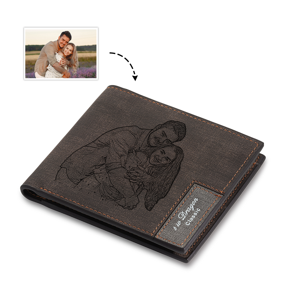 Deep Brown Personalised Leather Wallet Engraved Photo Short Purse Gifts For Men-Jessemade AU