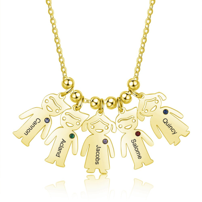 Personalised Kids Charm Necklace With 5 Birthstones Engraved Names Gift For Mother-Jessemade AU