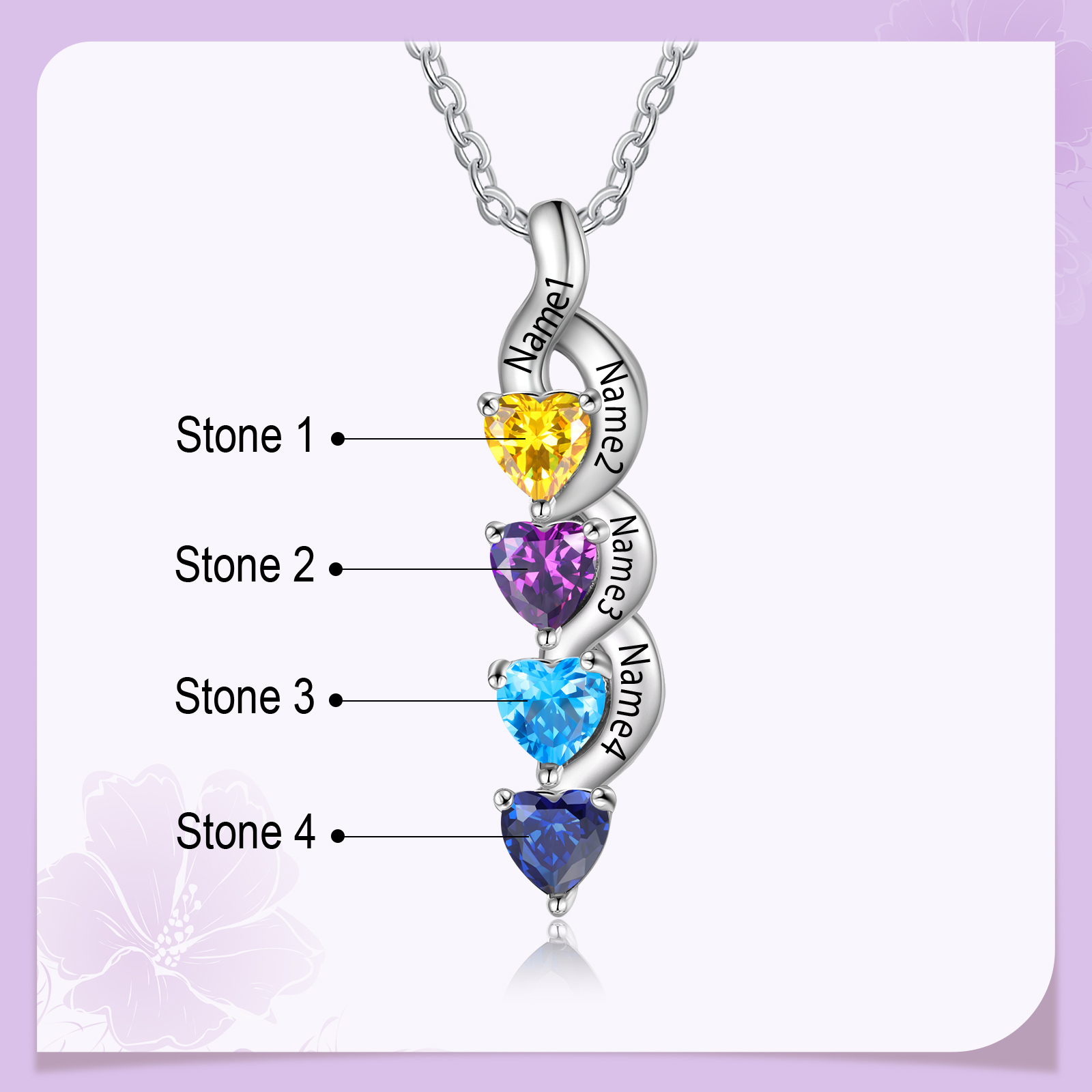 Custom Heart Birthstone Jewelry Set Necklace Bracelet for Family Personalised with 4 Names 4 Birthstones-Jessemade AU