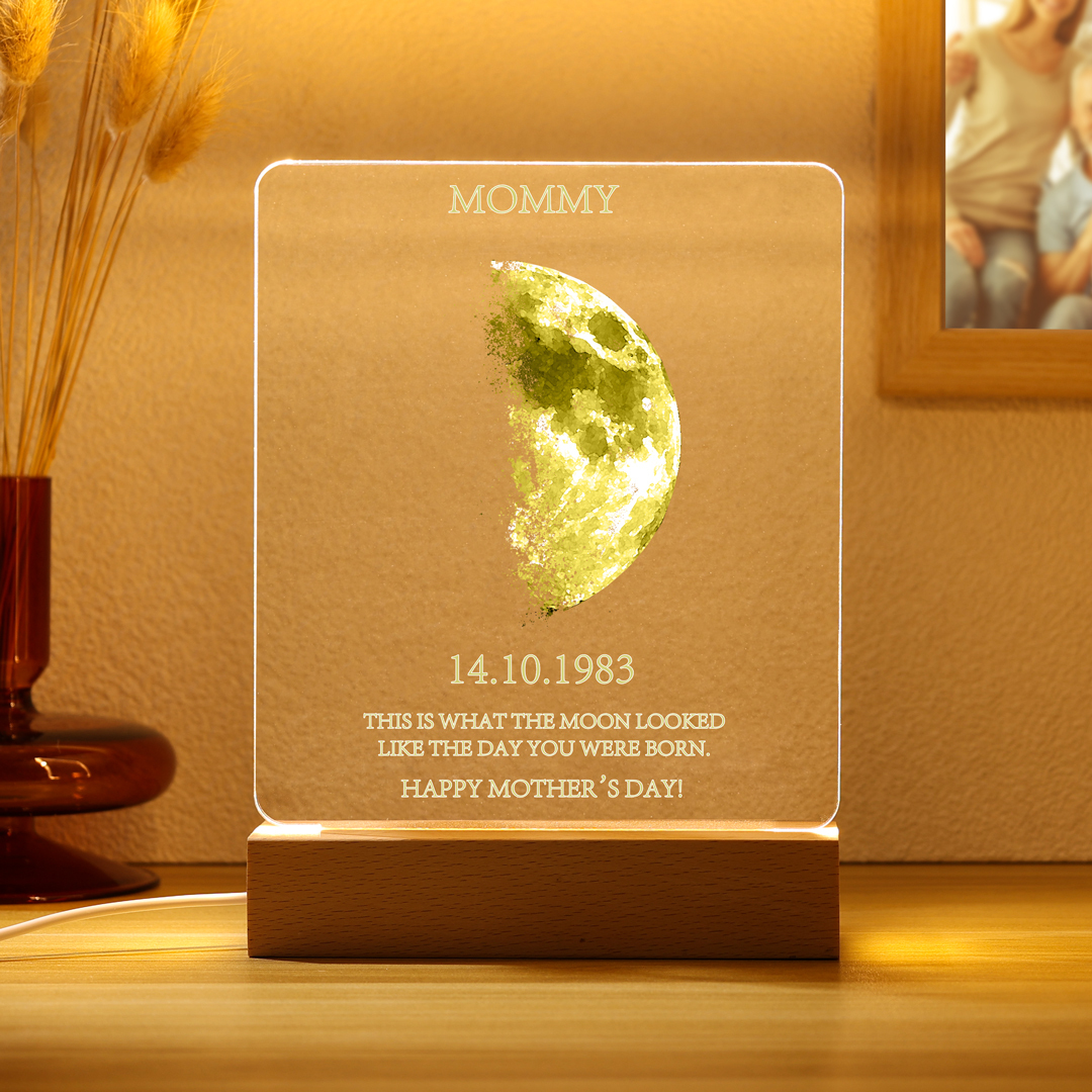 Personalised Acrylic Night Light Custom Date & Moon Phase & Text LED Lamp Gifts For Mother/Grandma-Jessemade AU