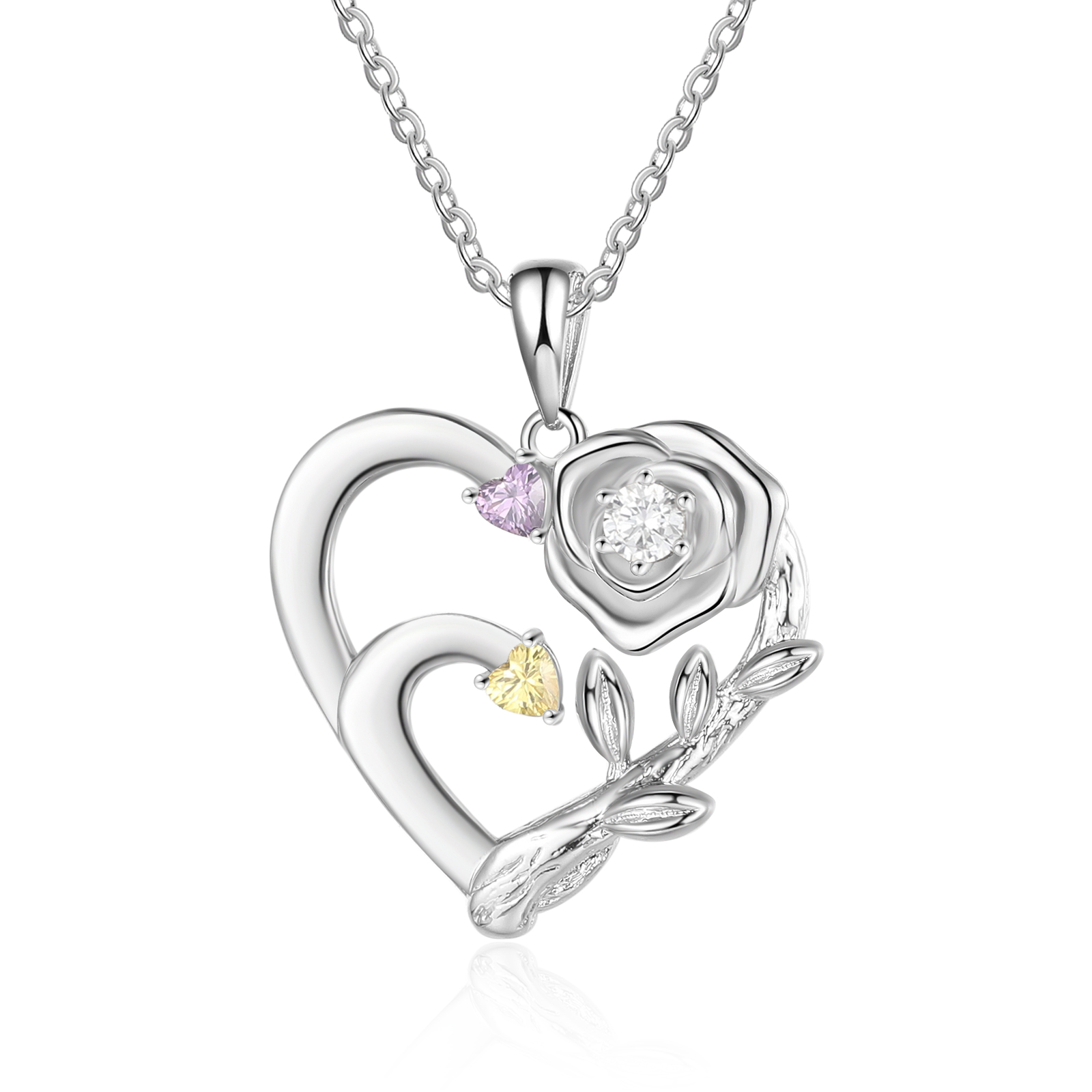 Personalised Rose Heart Necklace Custom 2 Names & Birthstones Mother Necklace-Jessemade AU