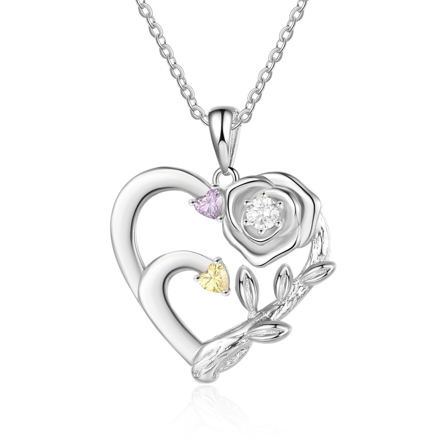 Personalised Rose Heart Necklace Custom 2 Names & Birthstones Mother Necklace-Jessemade AU