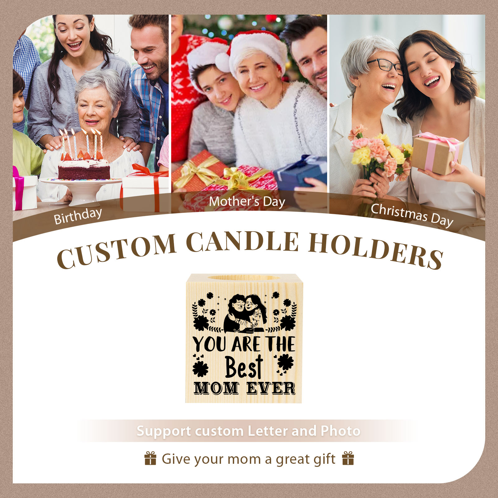 Block Candle Holder You Are The Best Mom Ever Wooden Candlesticks for Mother-Jessemade AU