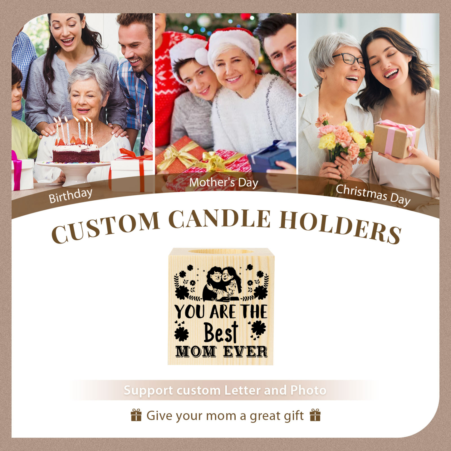 Block Candle Holder You Are The Best Mom Ever Wooden Candlesticks for Mother-Jessemade AU