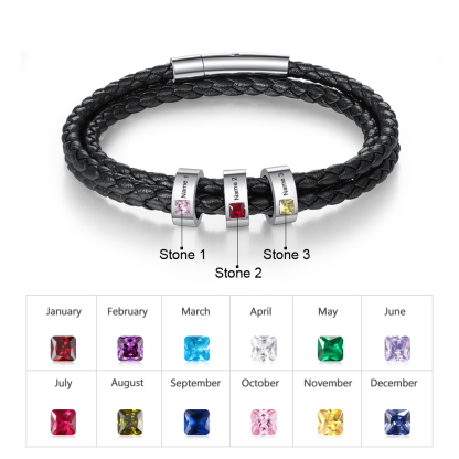 Personalised 3 Layer Leather Bracelet with 3 Beads Engraved Names Men's Bracelets for Him-Jessemade AU