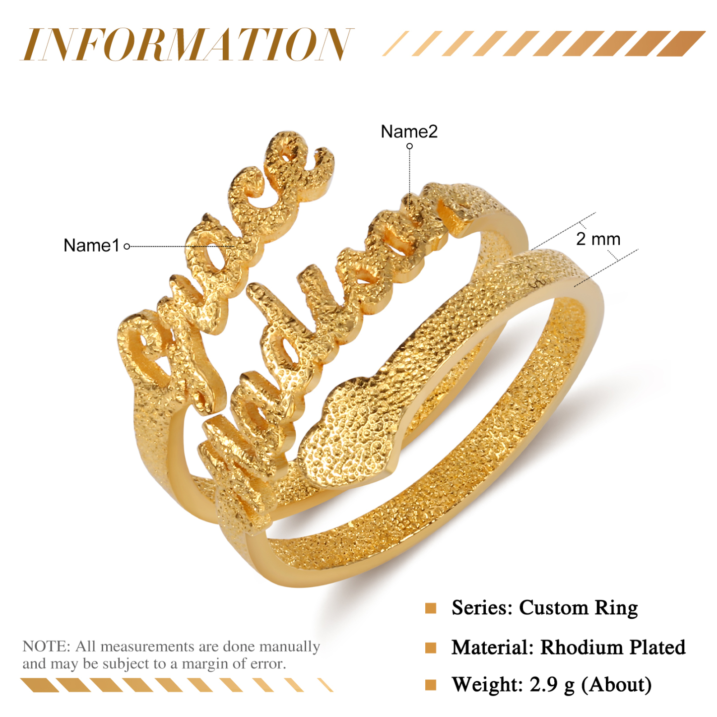 Personalised Family Name Ring Custom 2 Names Gifts For Women-Jessemade AU