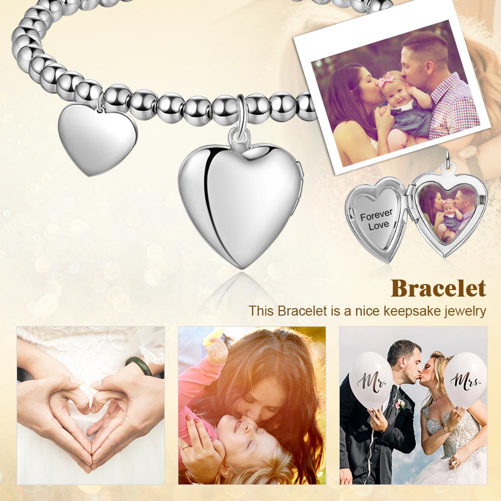 Personalised Heart Photo Locket Bracelet Custom Picture Bracelet Gifts For Her-Jessemade AU