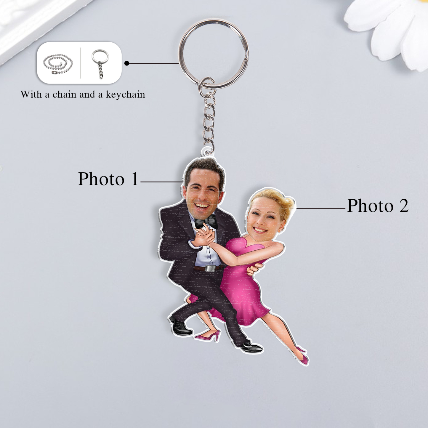 Custom 2 Photos Acrylic Keychain Dancing Couple Hanging Ornament Creative Personalised Gift for Him/Her-Jessemade AU