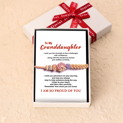 To My Granddaughter Bracelet with Message Card Peach Blossom Knot Braided Bracelet Back To School Gift for Girls Kids-Jessemade AU