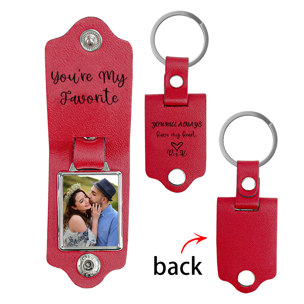 Personalised Photo Keychain Custom Text & 2 Letters Leather Keyring Gifts for Couples - You Will Always Have My Heart-Jessemade AU