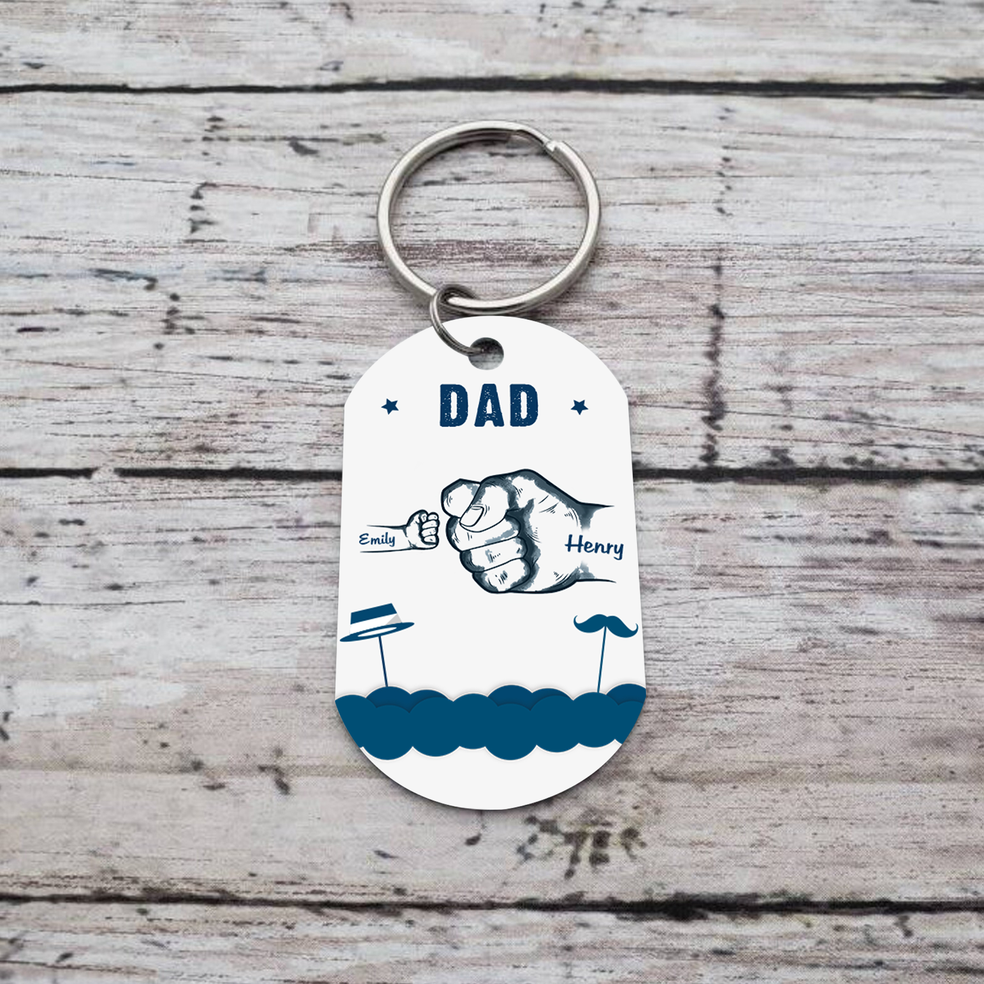 Personalised 2 Names & 1 Text Keychain Custom Fist Bump Keychain Father's Day Gifts for Dad/Grandpa-Jessemade AU