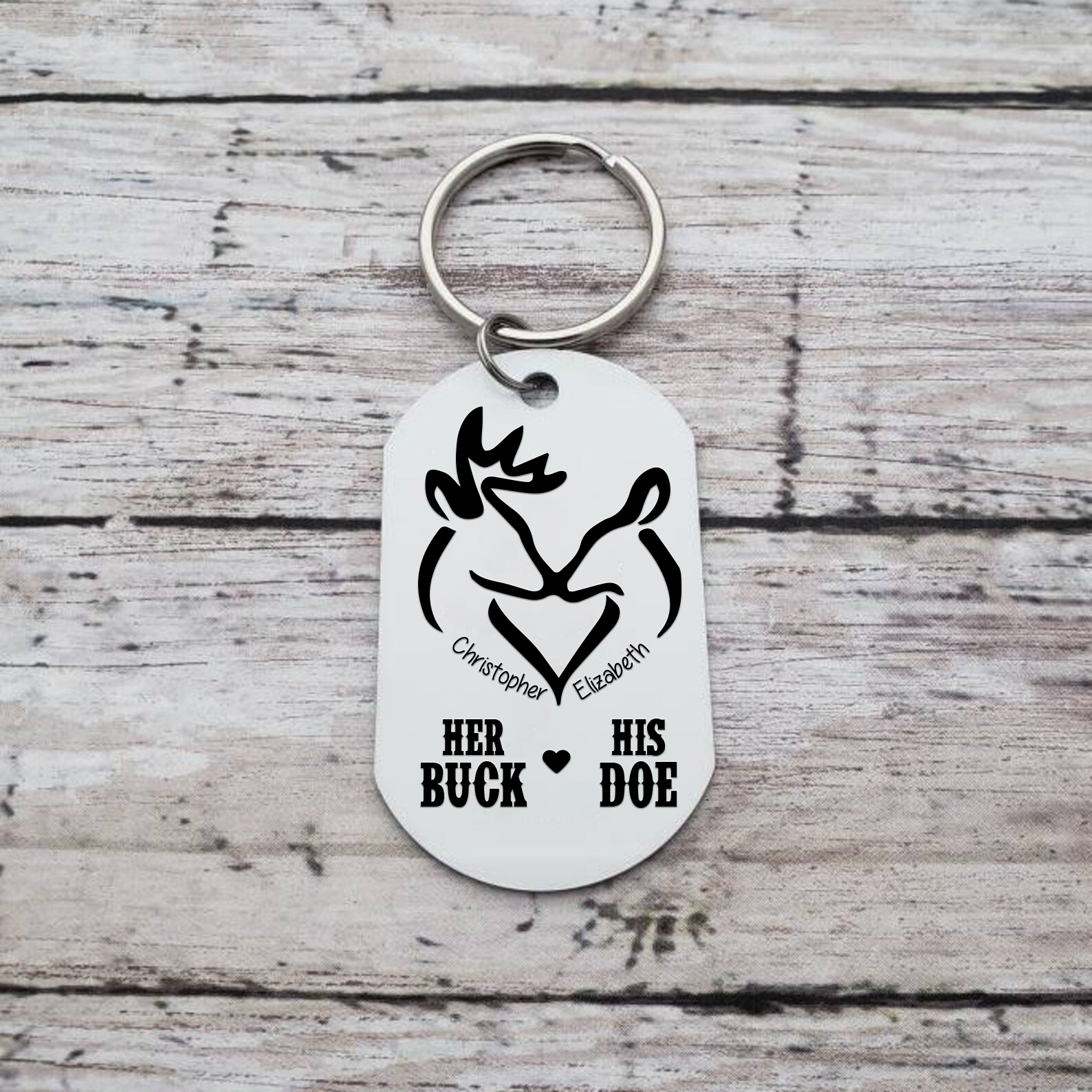 Personalised Couple Photo Keychain Custom 2 Names Keyring “Her Buck His Doe” Valentine's Day Gift For Couples-Jessemade AU