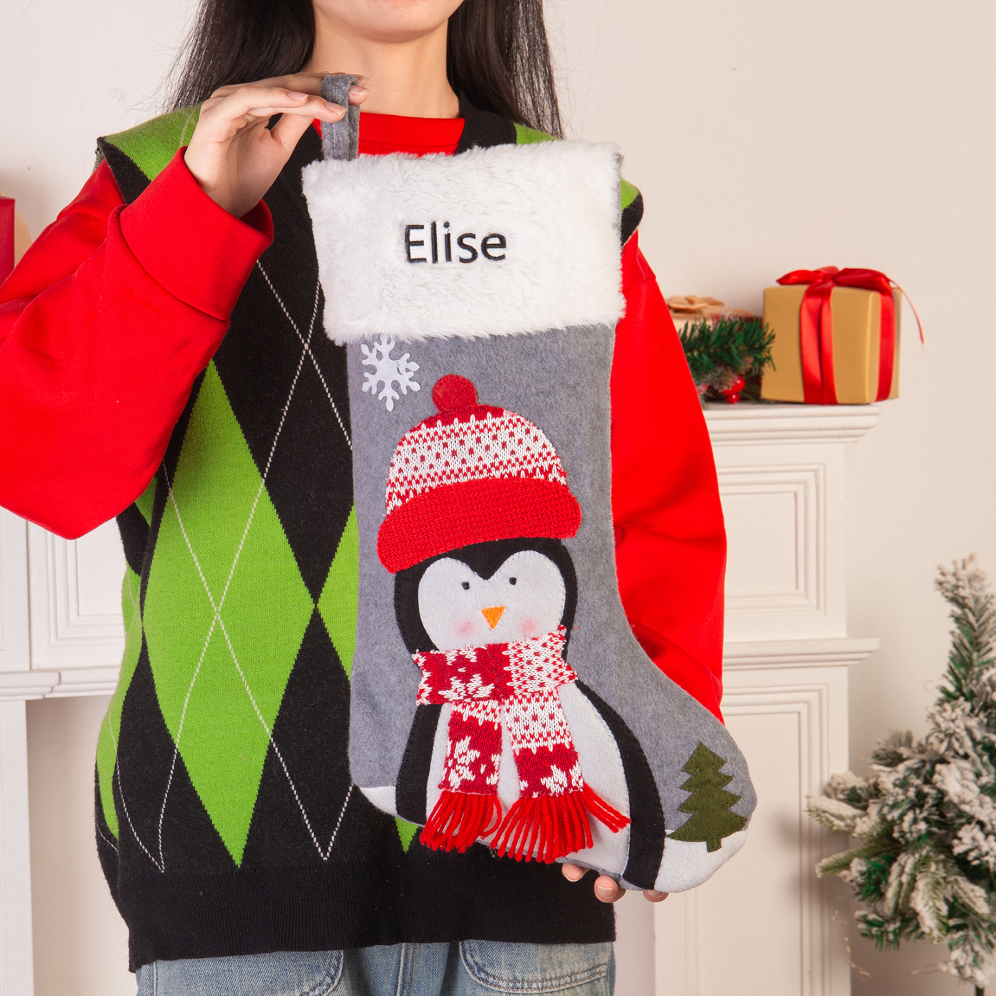 Customised 1 Name Christmas Stockings Ornaments Personalised Christmas Gray Gifts for Family Friends-Jessemade AU