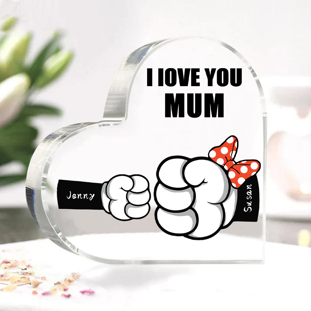 2 Names - Personalised Acrylic Heart Keepsake Custom Name & Text Fist Bump Ornaments Gifts for Family-Jessemade AU
