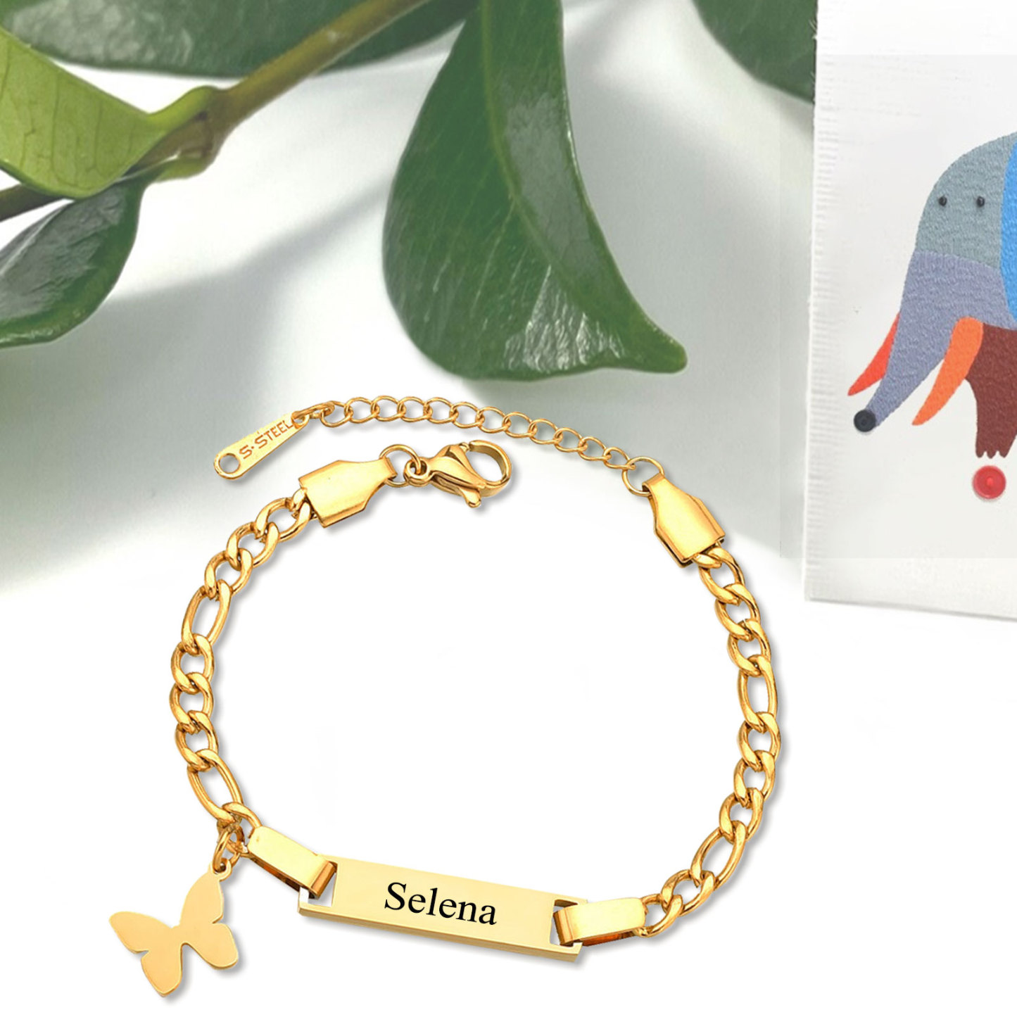 Custom Name Bracelet Cuban Chain Bracelet Personalised Butterfly Bracelet Love Gifts-Jessemade AU