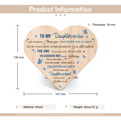 To My Daughter-in-law Wooden Heart Keepsake Desktop Ornament "I did not get to choose you"-Jessemade AU