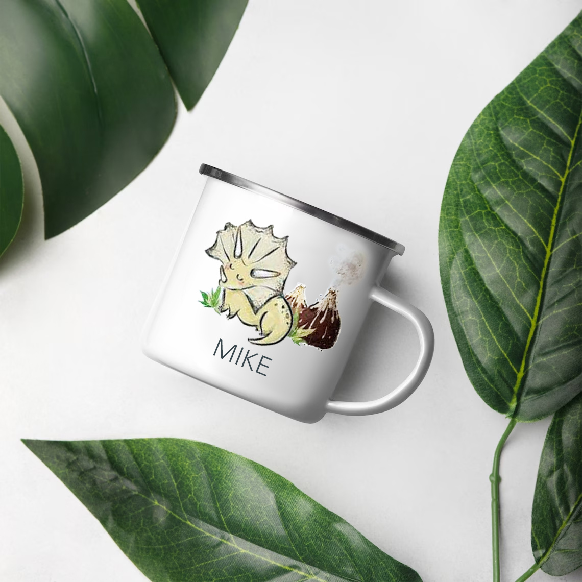 Personalised Enamel Mug Customised Name Dinosaur Cup Camping Mug Birthday Gift for Kids - Triceratops-Jessemade AU
