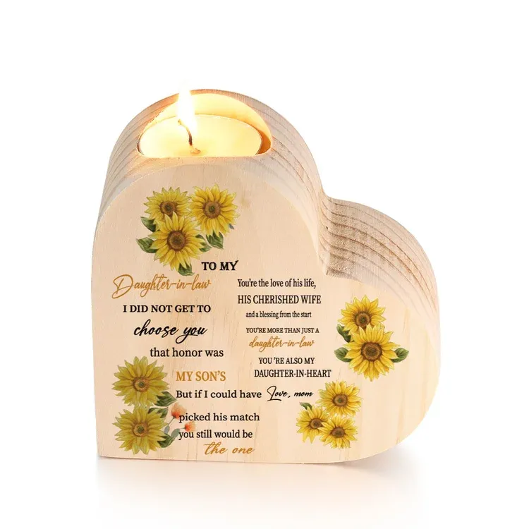 To My Daughter-In-Law Candle Holder "You are also my daughter-in-heart" Wooden Candlestick-Jessemade AU