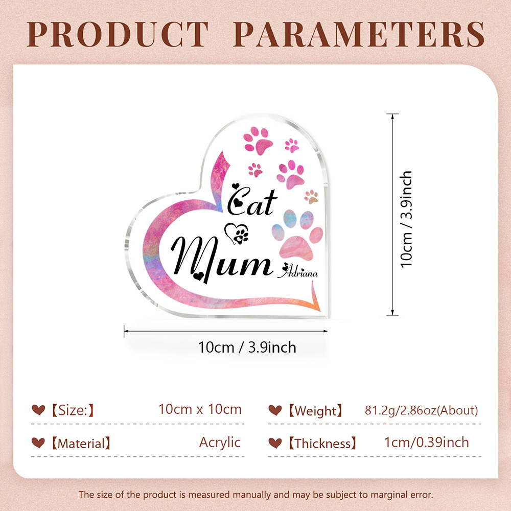 Personalised Acrylic Heart Keepsake Custom 1 Name Cat Footprints Ornaments Gifts for Mum-Jessemade AU