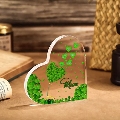 6 Names - Personalised Acrylic Heart Keepsake Custom Text Four-Leaf Clover Ornament Gift for Mother/Grandma-Jessemade AU