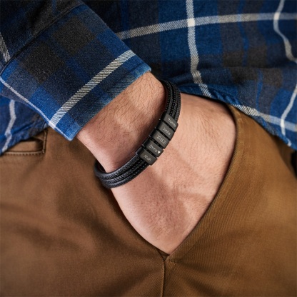 Personalised Braided Leather Bracelet Engraved 4 Names Men's Bracelet Gifts For Him-Jessemade AU