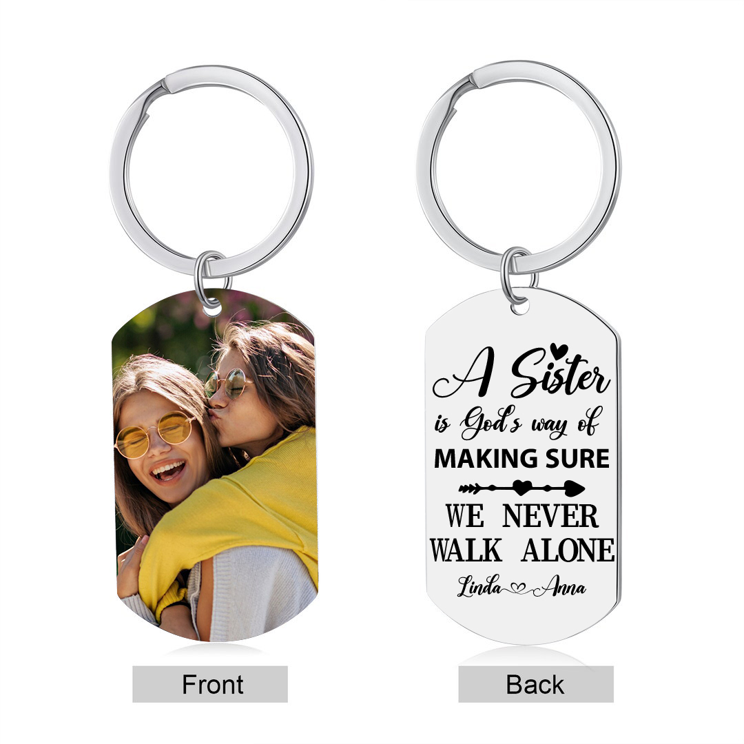Personalised Sisters Photo Keychain Custom 2 Names Keyring “A Sister Is God's Way Of Making Sure We Never Walk Alone”  Birthday Gift For Besties-Jessemade AU