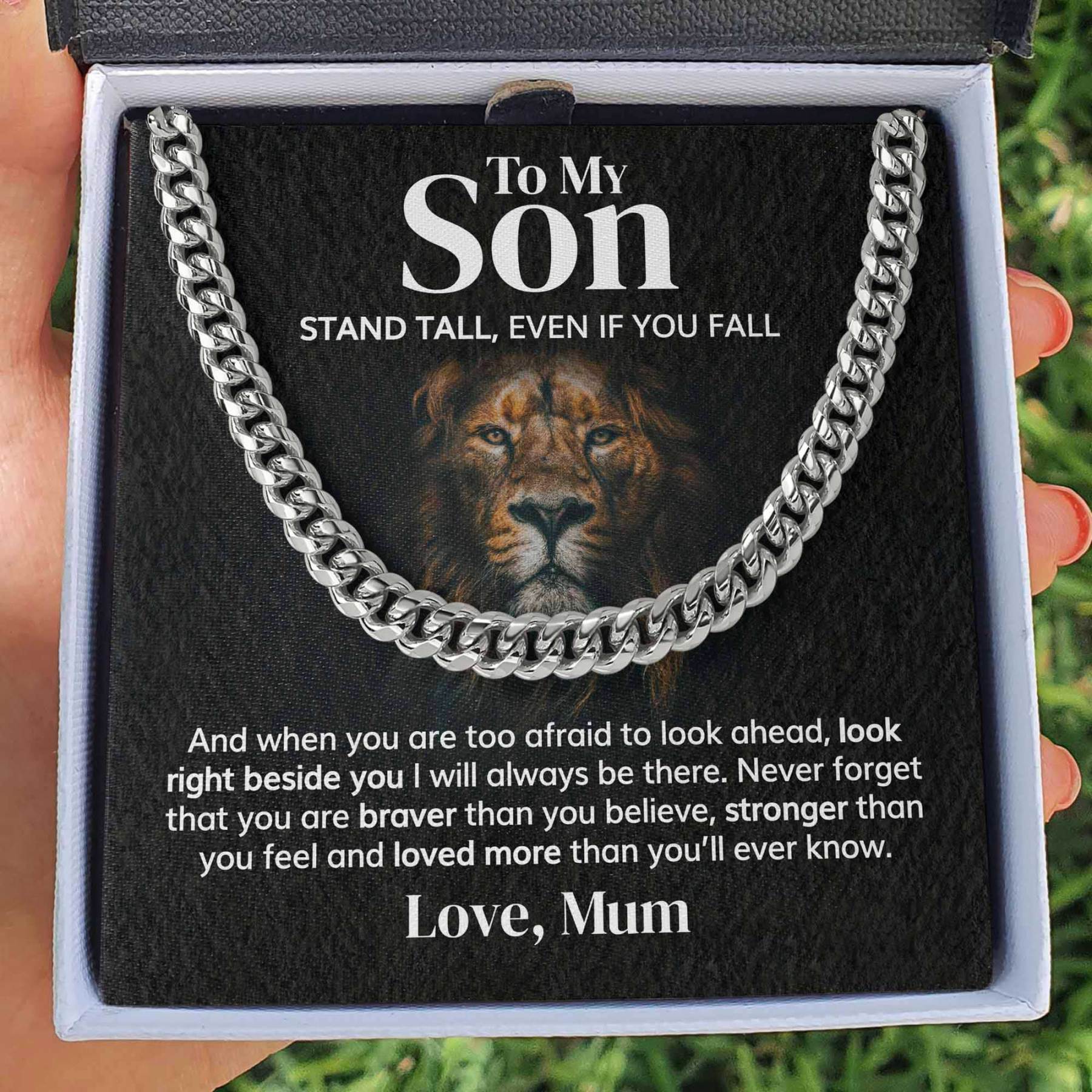 To My Son Stand Tall, Ever If You Fall Cuban Chain Necklace Stainless Steel Necklace Warm Gift-Jessemade AU