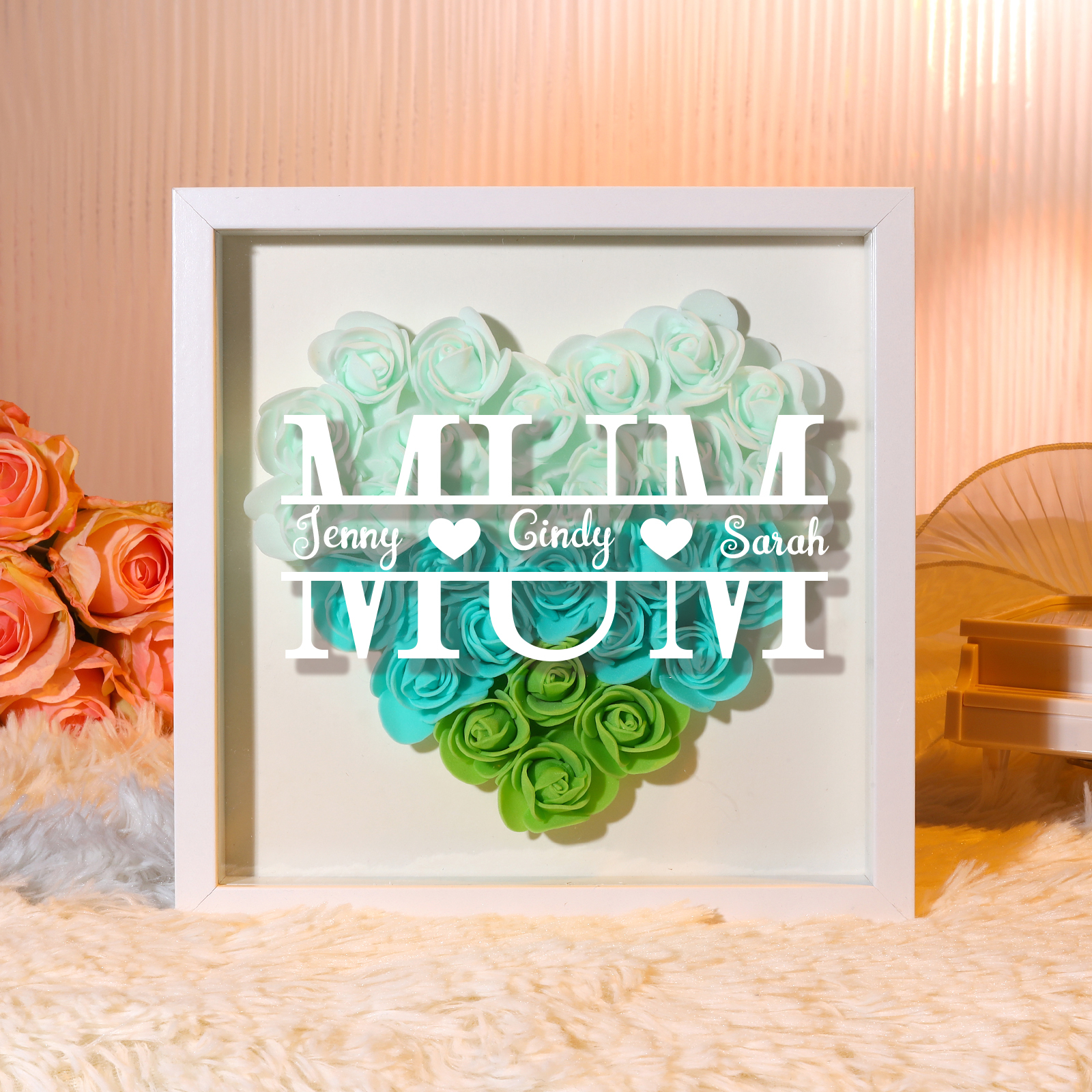 Personalised Flower Shadow Box Custom Name & Text Heart Rose Frame Decorations Mother's Day Gift for Her-Jessemade AU